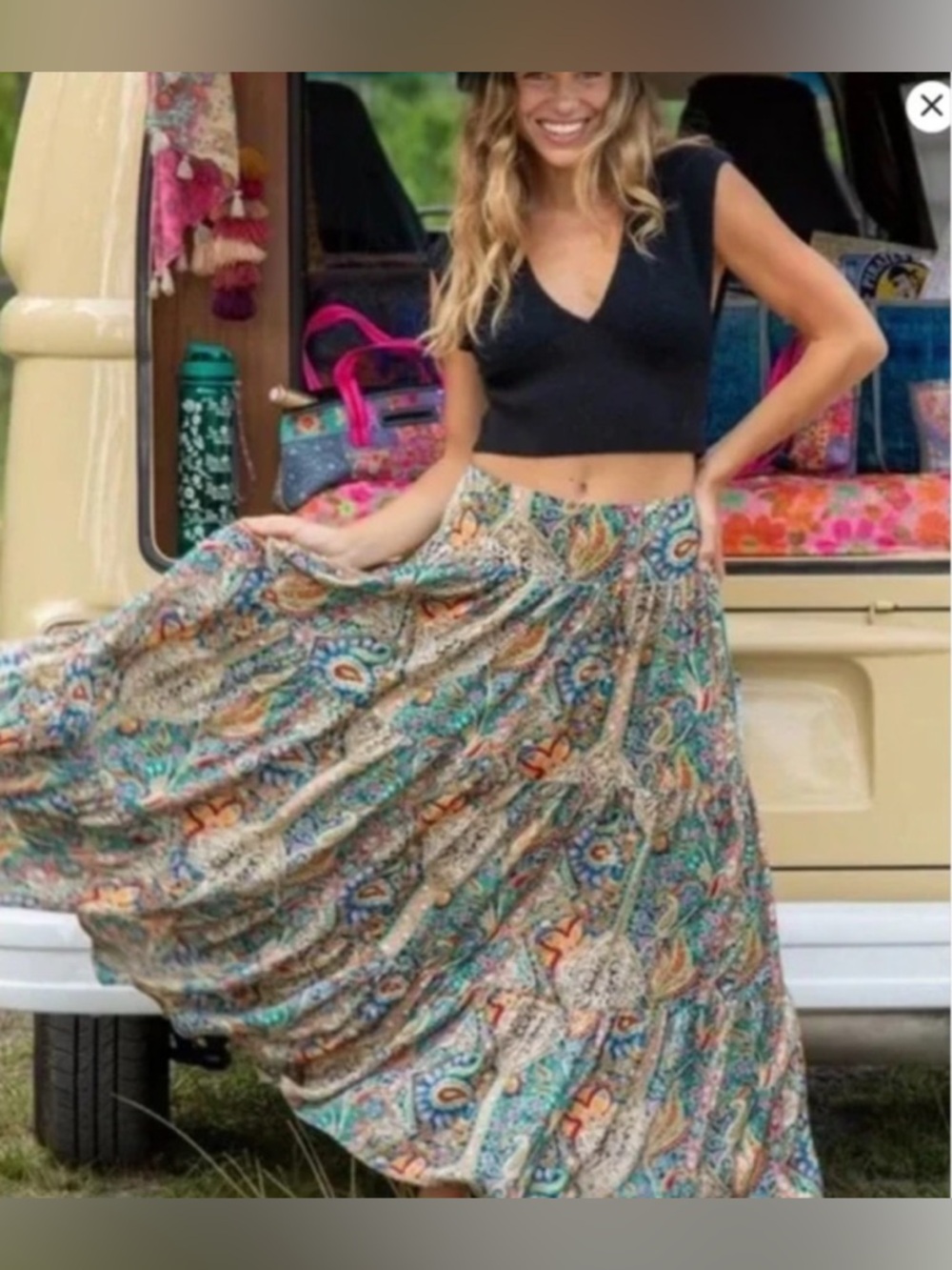 Natural Life Hanna Maxi Skirt Paisley Combo Boho Flowy Tiered Maxi Skirt Size XL - Picture 3 of 8